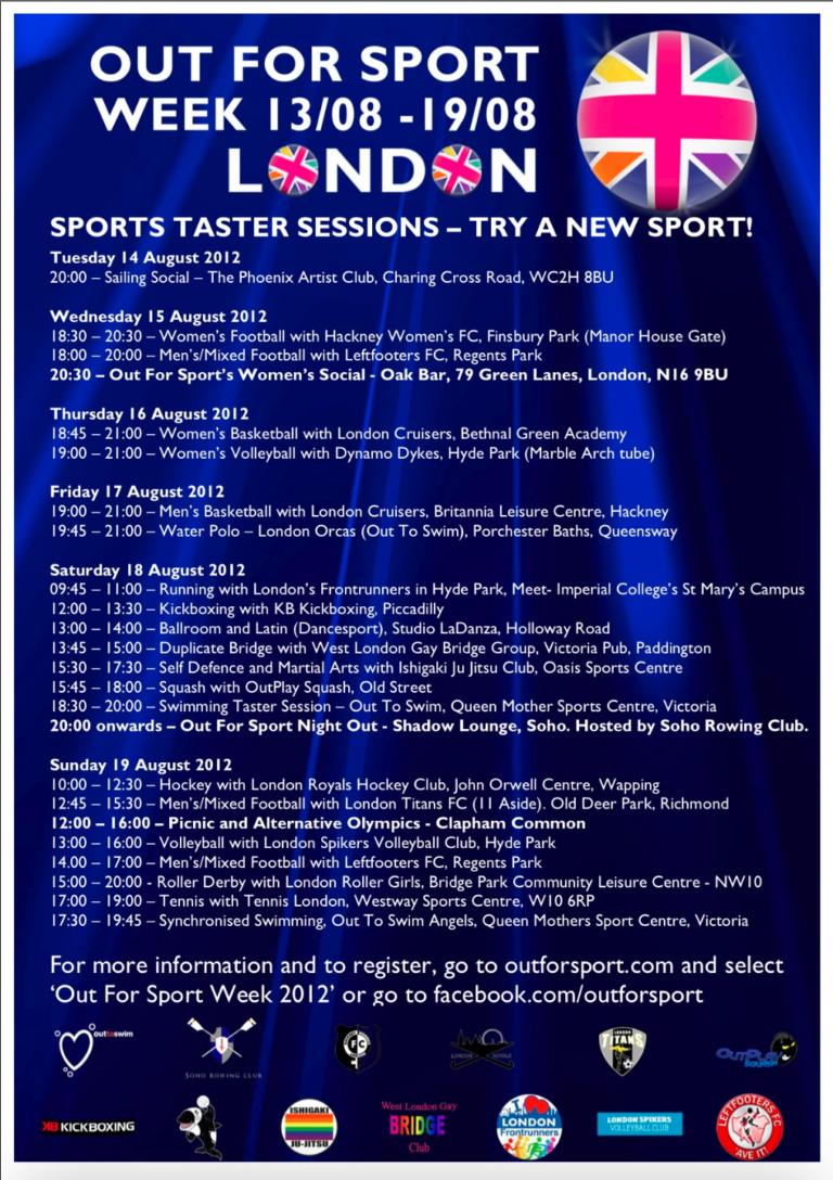 Itinerary of the Out for Sport Sports Taster Sessions