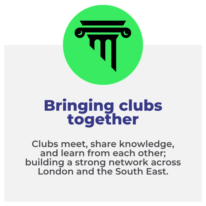 Bringing clubs together: Clubs meet, share knowledge, and learn from each other — building a stronger network across London and the South East.